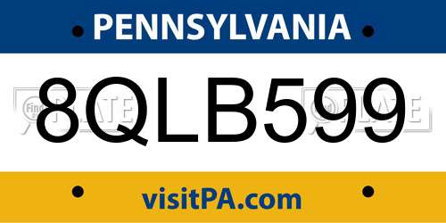8QLB599 Pennsylvania License Plate