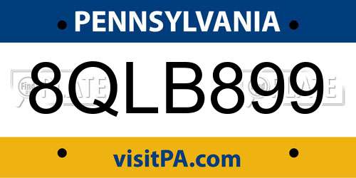 8QLB899 Pennsylvania License Plate