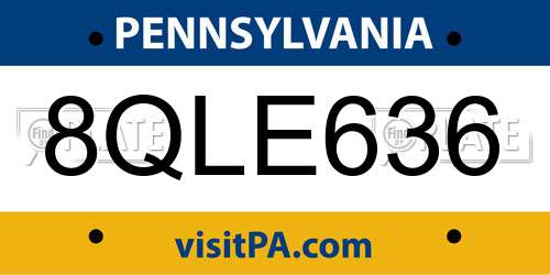8QLE636 Pennsylvania License Plate