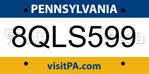 8QLS599 Pennsylvania License Plate