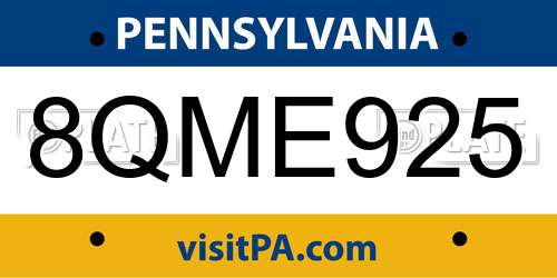 8QME925 Pennsylvania License Plate