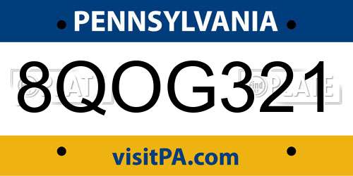 8QOG321 Pennsylvania License Plate