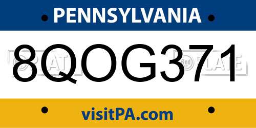 8QOG371 Pennsylvania License Plate