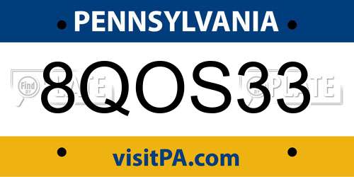 8QOS33 Pennsylvania License Plate