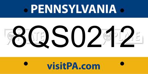 8QS0212 Pennsylvania License Plate