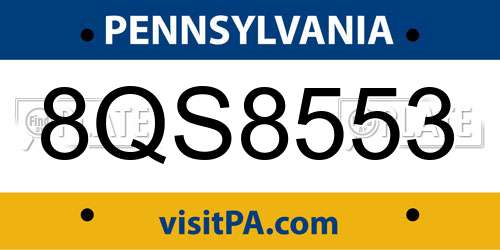 8QS8553 Pennsylvania License Plate