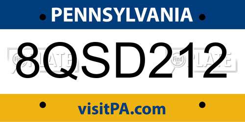 8QSD212 Pennsylvania License Plate