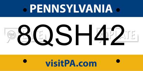8QSH42 Pennsylvania License Plate
