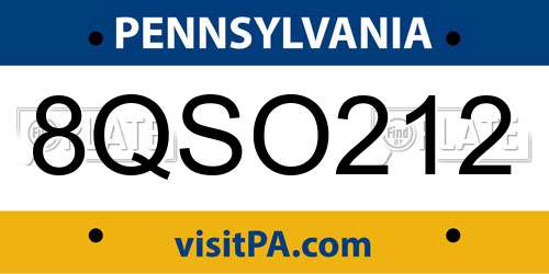 8QSO212 Pennsylvania License Plate