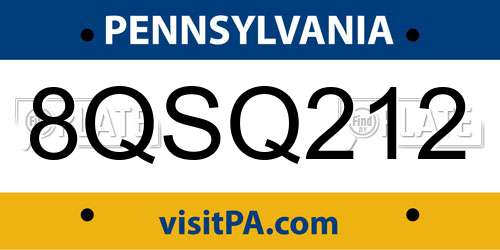 8QSQ212 Pennsylvania License Plate