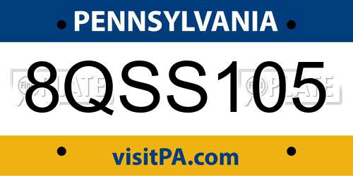 8QSS105 Pennsylvania License Plate