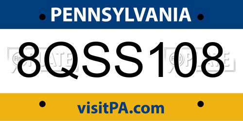 8QSS108 Pennsylvania License Plate
