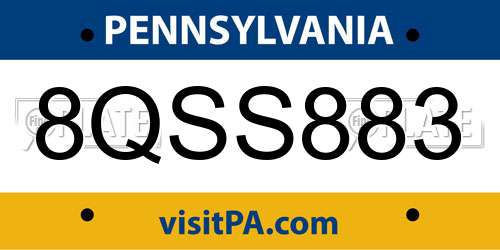 8QSS883 Pennsylvania License Plate
