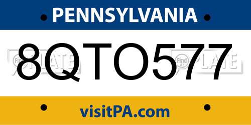 8QTO577 Pennsylvania License Plate