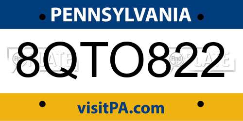 8QTO822 Pennsylvania License Plate