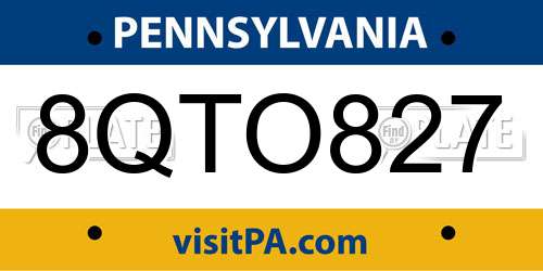 8QTO827 Pennsylvania License Plate