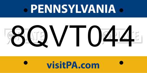 8QVT044 Pennsylvania License Plate