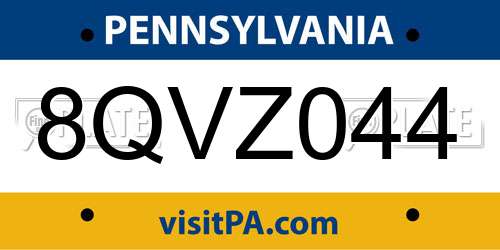 8QVZ044 Pennsylvania License Plate