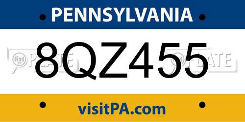 8QZ455 Pennsylvania License Plate
