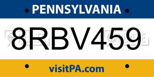 8RBV459 Pennsylvania License Plate