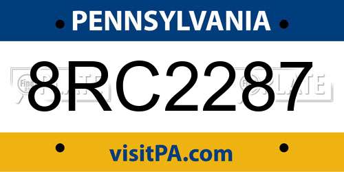8RC2287 Pennsylvania License Plate