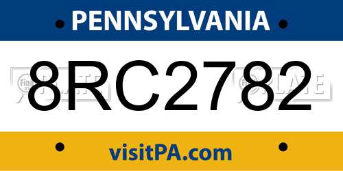 8RC2782 Pennsylvania License Plate