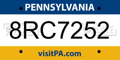 8RC7252 Pennsylvania License Plate