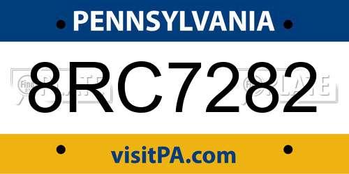 8RC7282 Pennsylvania License Plate