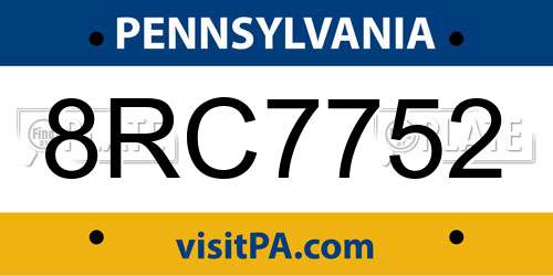 8RC7752 Pennsylvania License Plate