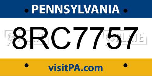 8RC7757 Pennsylvania License Plate