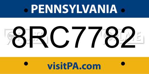 8RC7782 Pennsylvania License Plate