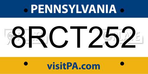 8RCT252 Pennsylvania License Plate