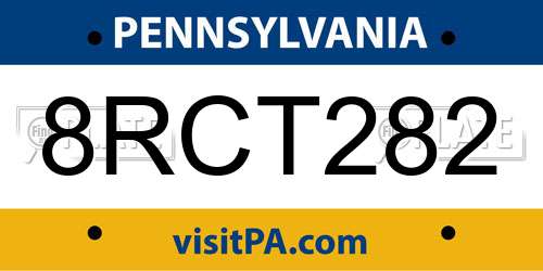 8RCT282 Pennsylvania License Plate