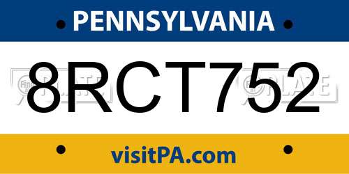 8RCT752 Pennsylvania License Plate