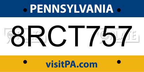 8RCT757 Pennsylvania License Plate