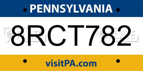 8RCT782 Pennsylvania License Plate