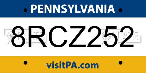 8RCZ252 Pennsylvania License Plate