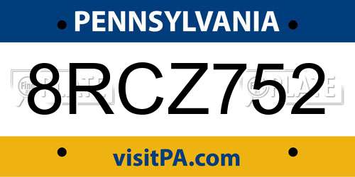 8RCZ752 Pennsylvania License Plate