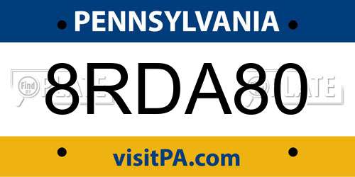 8RDA80 Pennsylvania License Plate