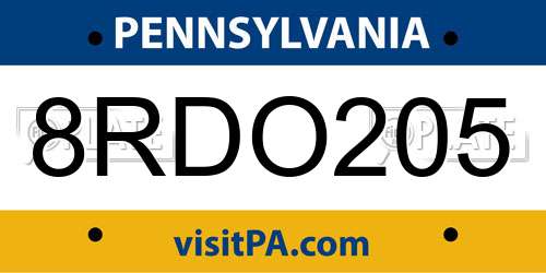 8RDO205 Pennsylvania License Plate