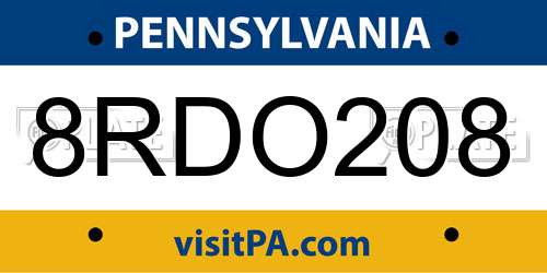 8RDO208 Pennsylvania License Plate