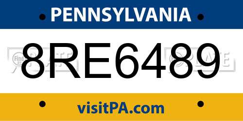 8RE6489 Pennsylvania License Plate