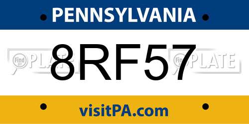 8RF57 Pennsylvania License Plate
