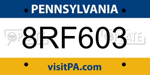 8RF603 Pennsylvania License Plate