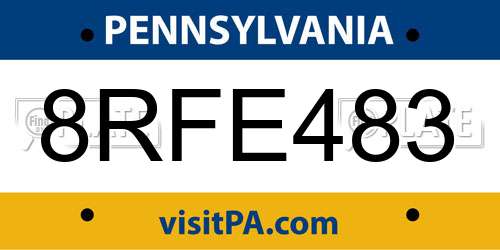 8RFE483 Pennsylvania License Plate