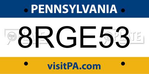 8RGE53 Pennsylvania License Plate