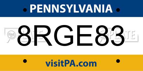 8RGE83 Pennsylvania License Plate