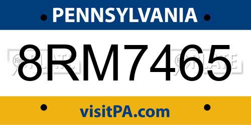 8RM7465 Pennsylvania License Plate