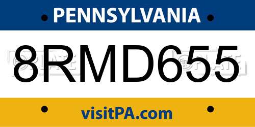 8RMD655 Pennsylvania License Plate