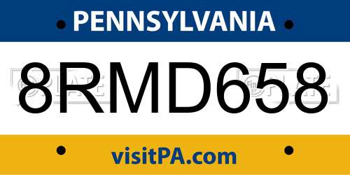 8RMD658 Pennsylvania License Plate